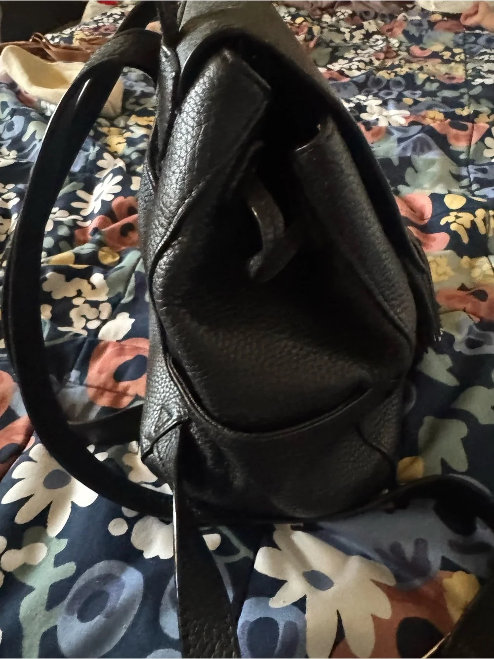 Tory Burch Black Pebbled Leather Tassel Mini Backpack